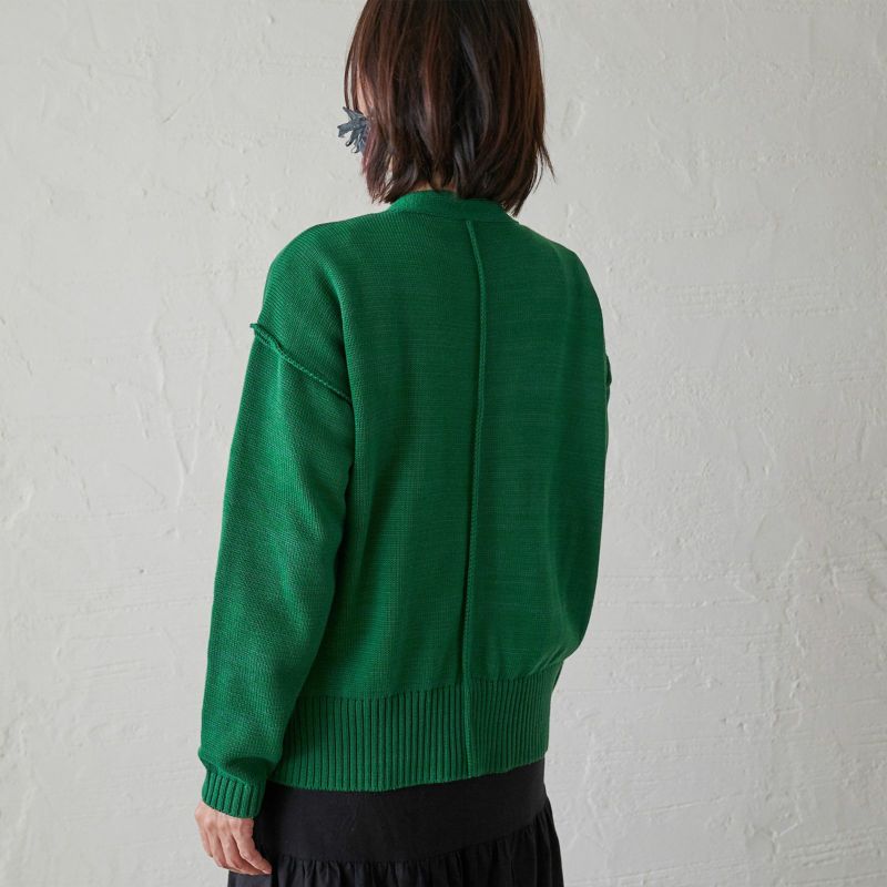 洗濯できるコットンニットカーディガン緑レディース