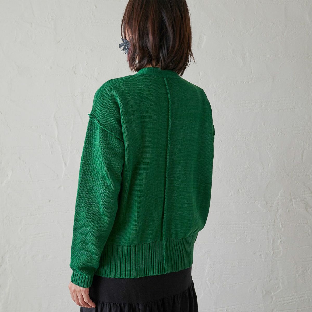 洗濯できるコットンニットカーディガン緑レディース