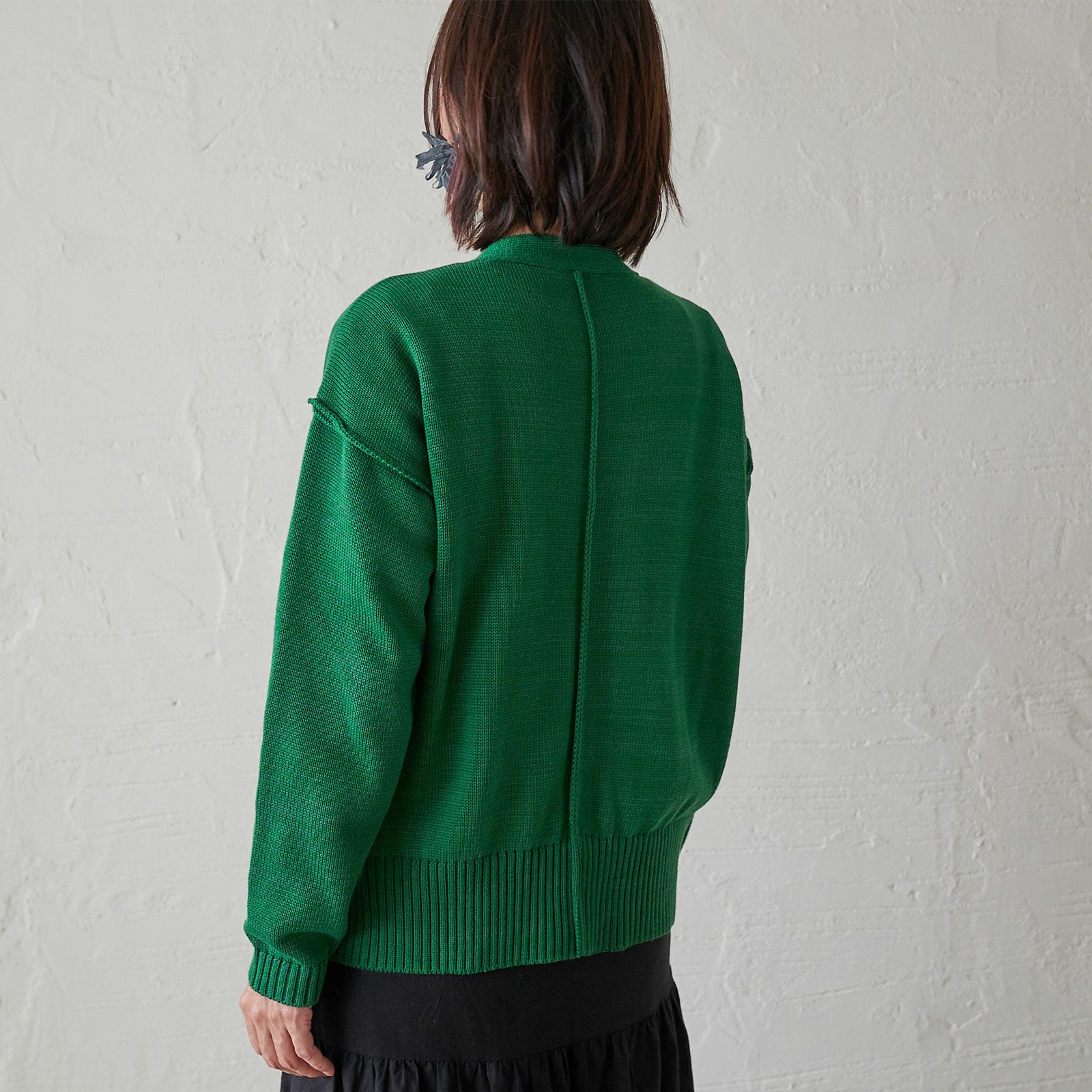 洗濯できるコットンニットカーディガン緑レディース