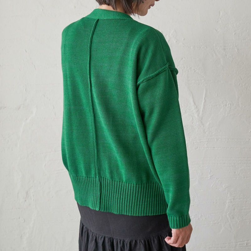 洗濯できるコットンニットカーディガン緑レディース