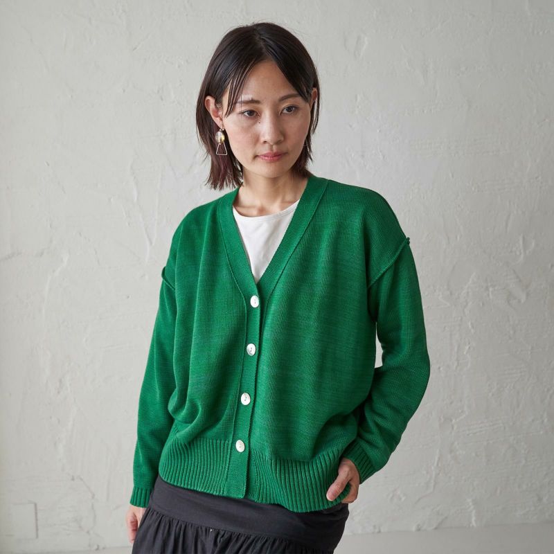 コットンニットカーディガン抗菌消臭グリーン緑レディース