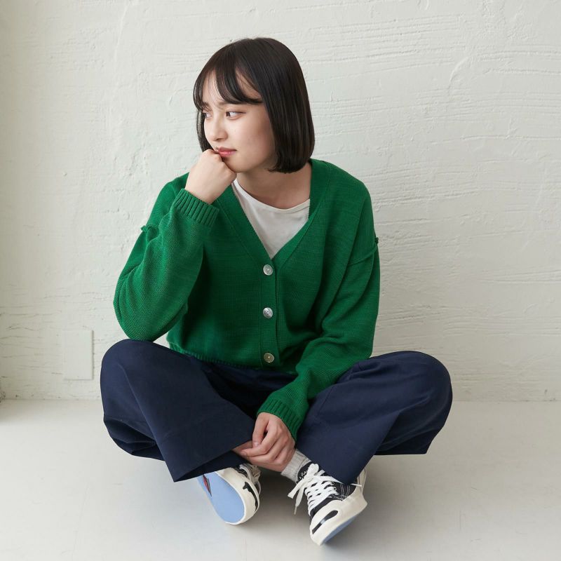 コットンニットカーディガン抗菌消臭グリーン緑レディース