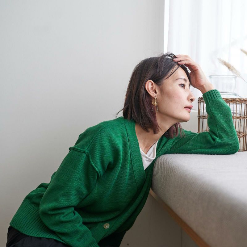 コットンニットカーディガン抗菌消臭グリーン緑レディース