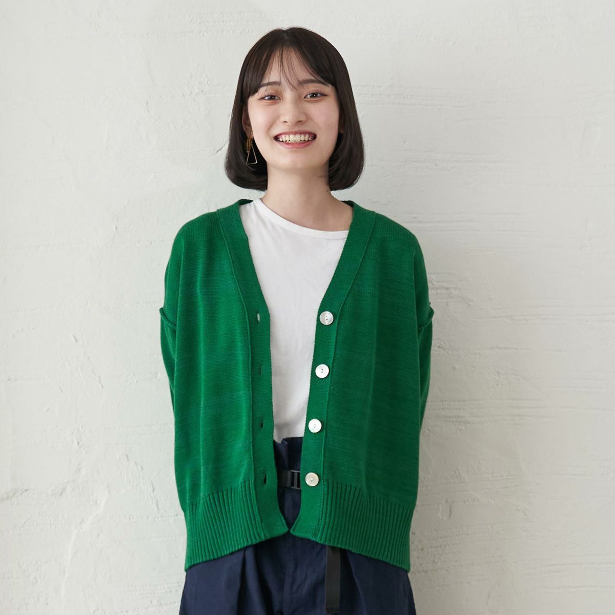 コットンニットカーディガン抗菌消臭グリーン緑レディース