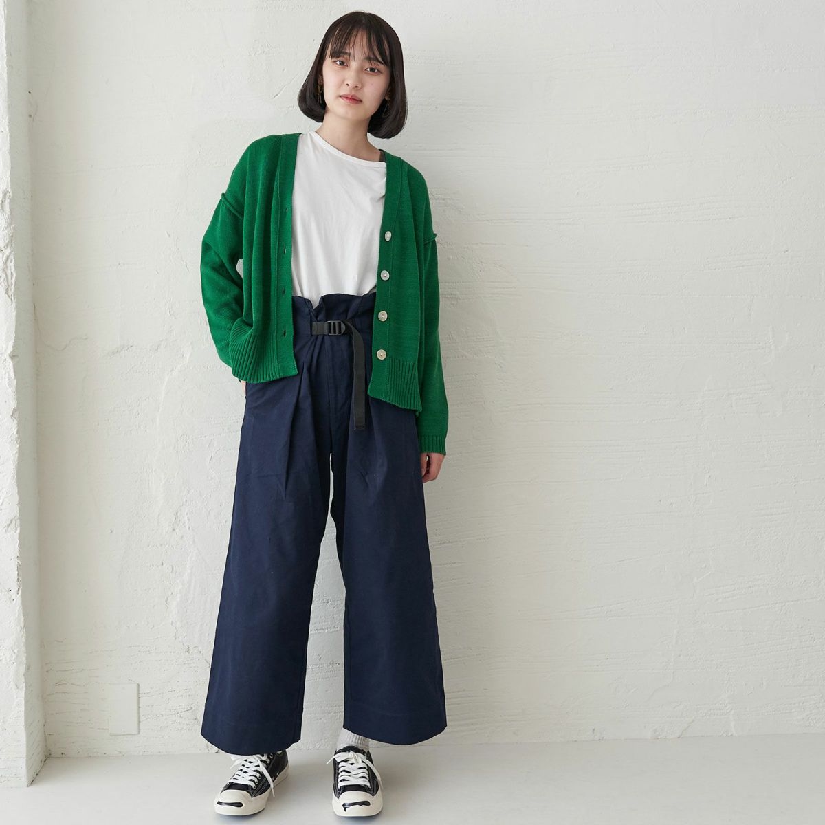 コットンニットカーディガン抗菌消臭グリーン緑レディース