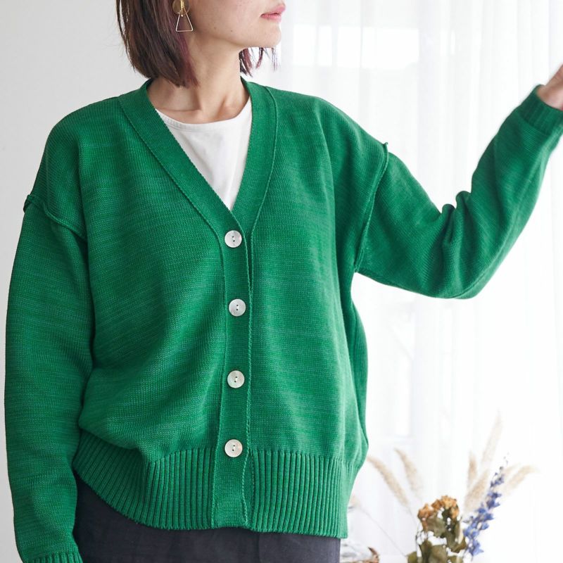 コットンニットカーディガン抗菌消臭グリーン緑レディース