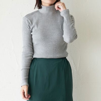 チクチクしないコットン100%テレコニット ハイネックロング