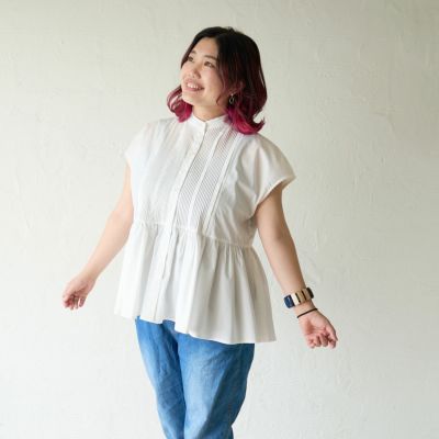 プラスサイズ 大人可愛いピンタックブラウス (ホワイト) | もり