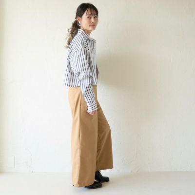 ショート丈ストライプシャツ(白×チャコールグレー) | もりのがっ ショート丈ストライプシャツ(白×チャコールグレー) | もりのがっ