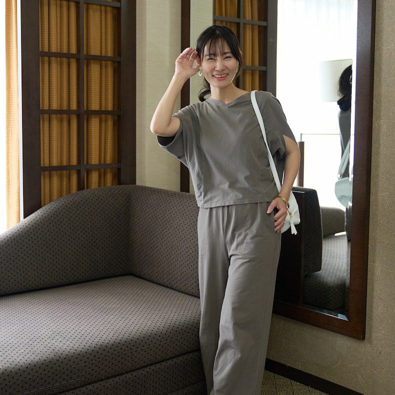 モユル　パンツチャコールグレー未使用品 ストレッチサマーワイドパンツ（チャコール） | もりのがっこう公式