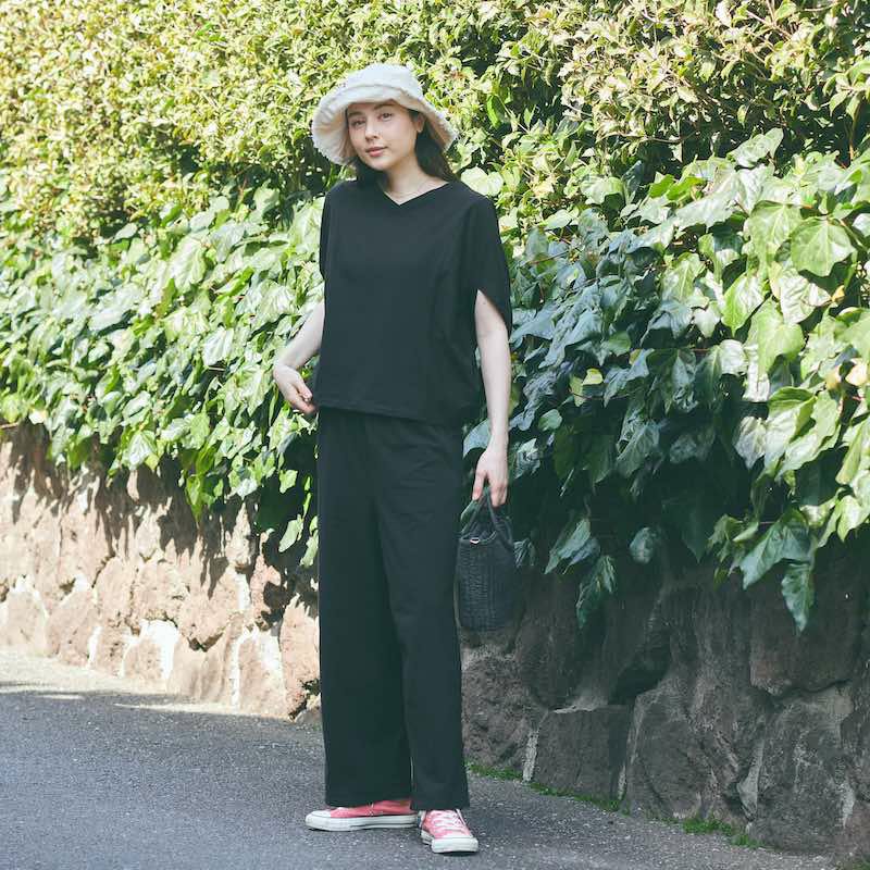 ドルマンTシャツ&パンツ上下セットアップ（ブラック） | もりのがっ