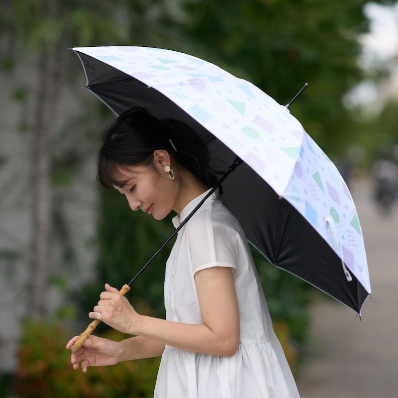 晴雨兼用 長傘 (レトロな幾何学模様) UVカット日傘 雨傘