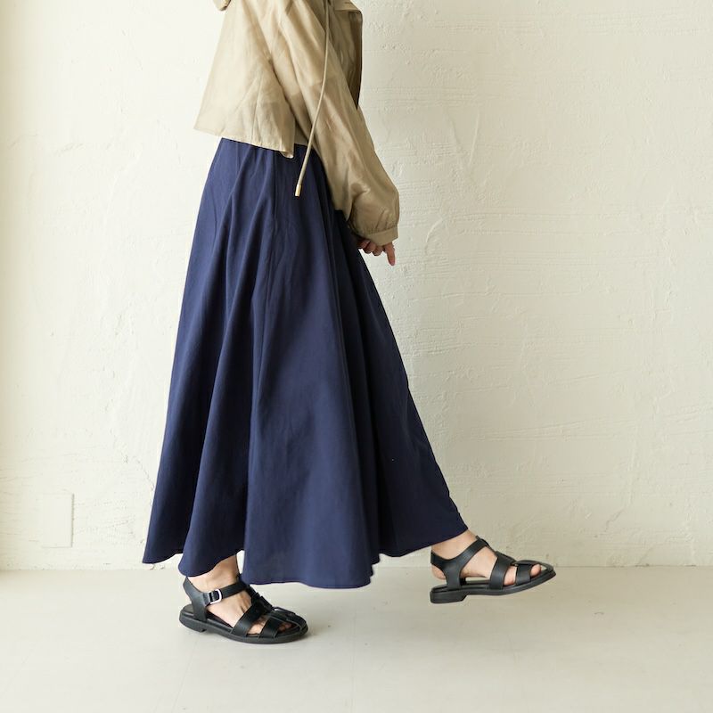 コットンリネン ギャザーフレアスカート（ネイビー） | もりのが