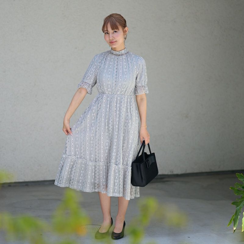 夏の結婚式お呼ばれ冠婚葬祭に。もりのがっこうの大人可愛い総レースのフォーマルドレス