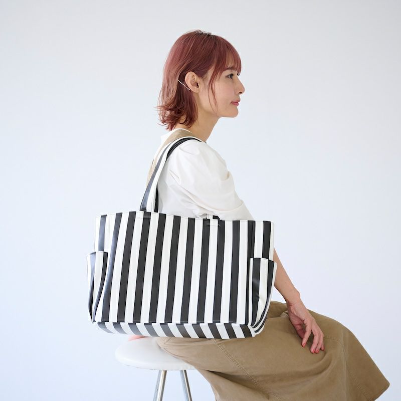 サイドポケ付きトートバッグLサイズ（ストライプ）B4サイズ | もりのが
