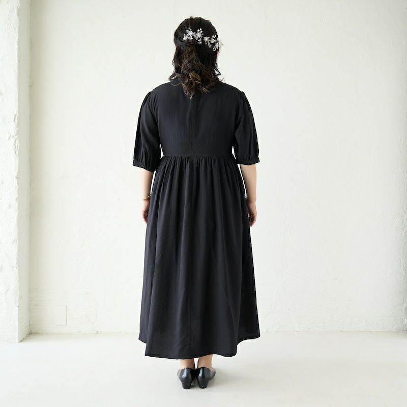 プラスサイズ レースが可愛い半袖フォーマルワンピースドレス(ブラック