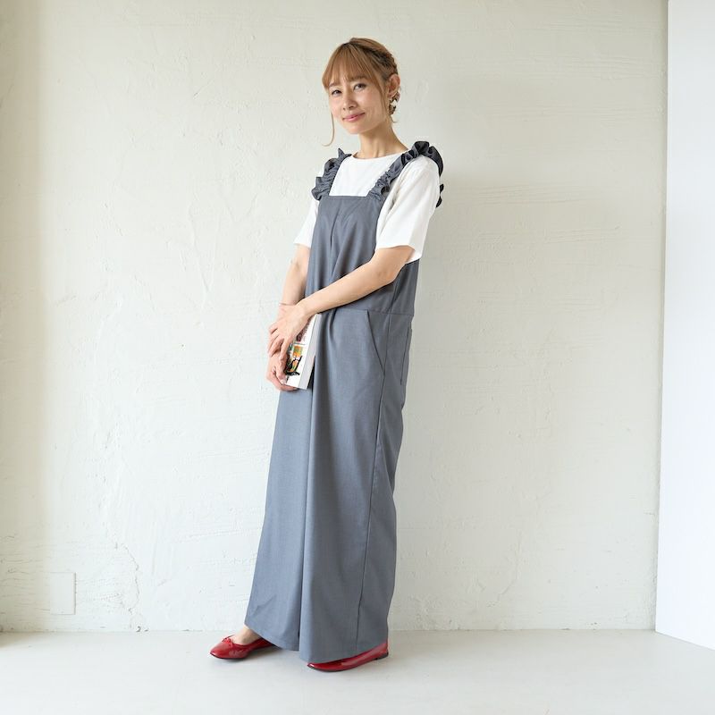 大人可愛いフリルサロペットパンツ(グレー) | もりのがっこう公式