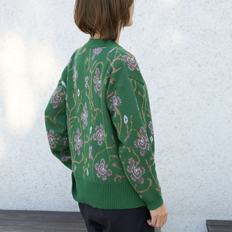 美品 LEONARD レオナール 花柄 コットン ストレッチ カーディガン
