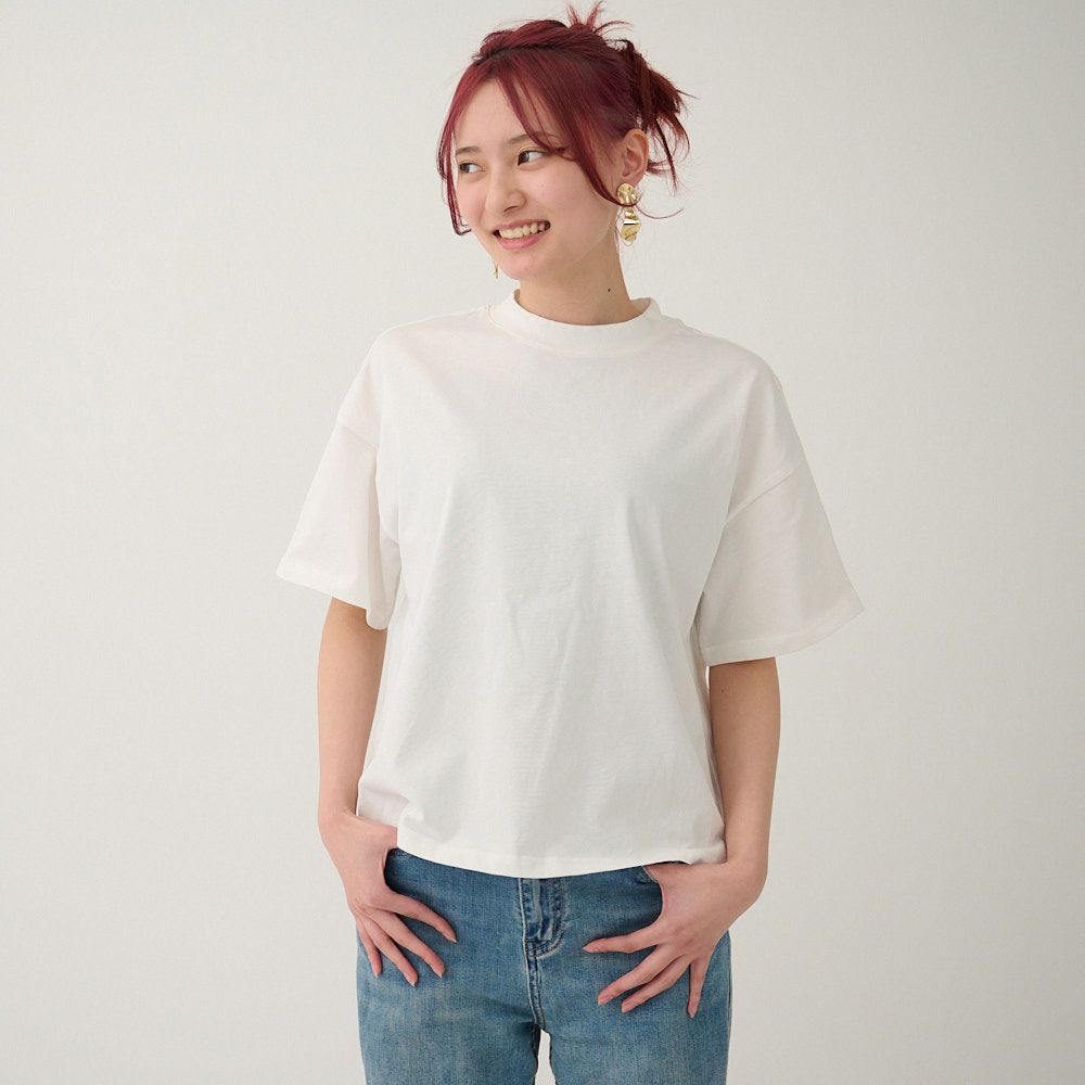 シンプルきれいめモックネックTシャツ(ホワイト) | もりのがっこう公式