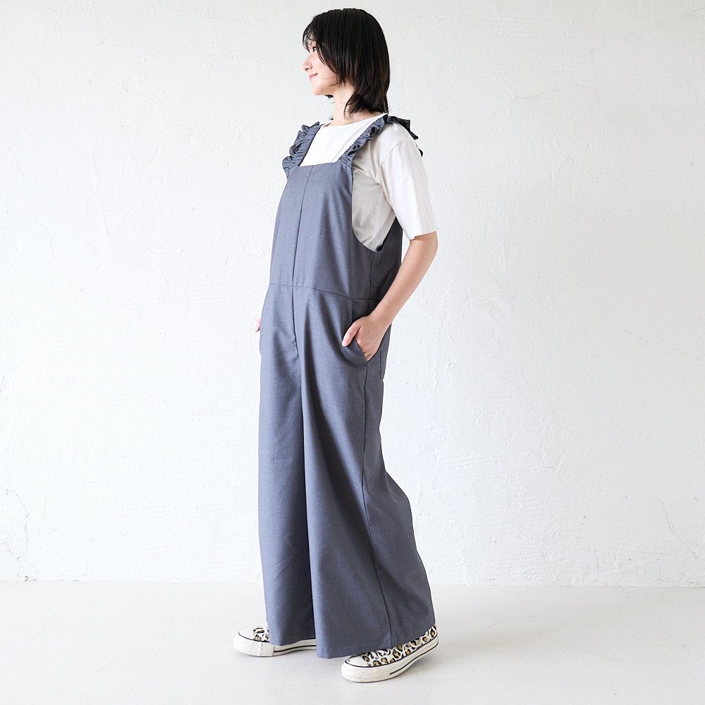 大人可愛いフリルサロペットパンツ(グレー) 小柄さん | もりのが