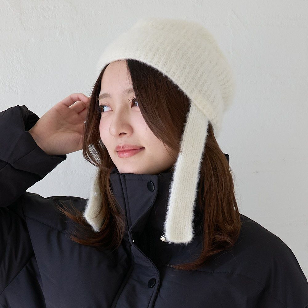 紐付きニット帽（ホワイト）